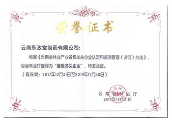 林業(yè)產(chǎn)業(yè)省級(jí)龍頭企業(yè)證書(shū)